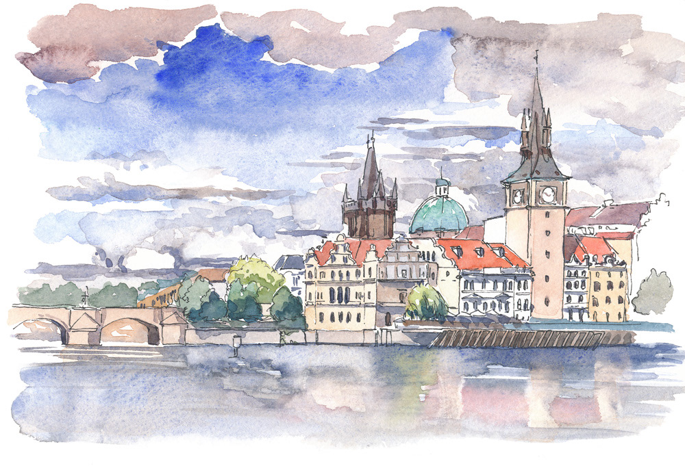 Des-aquarelles-de-Prague-par-Mateusz-Urbanowicz-3-pont-charles