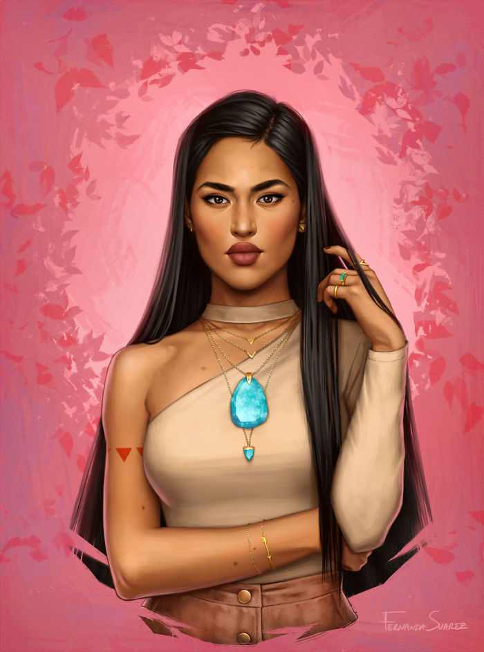Des-personnages-Disney-comme-s-ils-vivaient-en-2018-par-Fernanda-Suarez-15-pocahontas