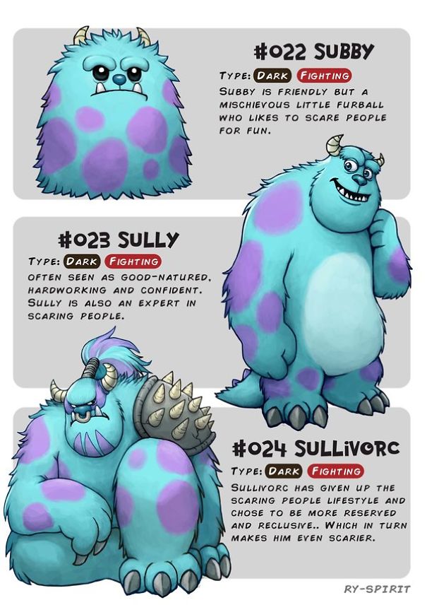 Les-evolutions-Pokemon-de-personnages-Disney-par-Ry-Spirit-2-monstre