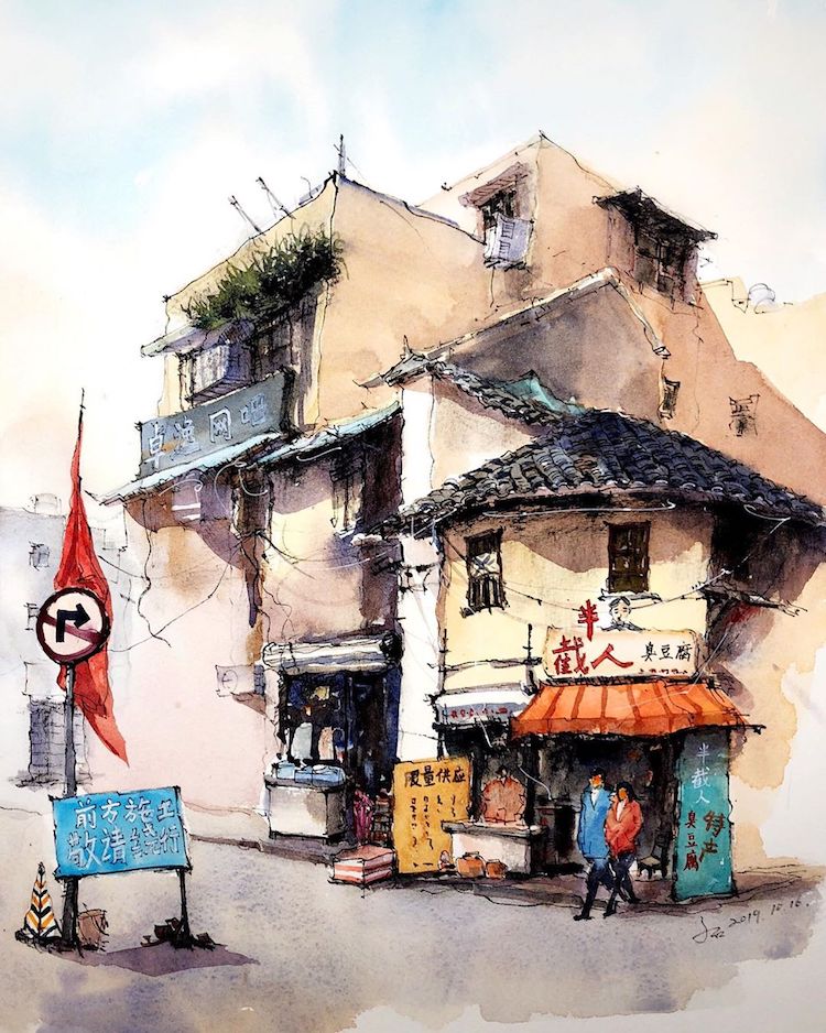 Les-aquarelles-de-vieilles-villes-de-Qian-Shi-15