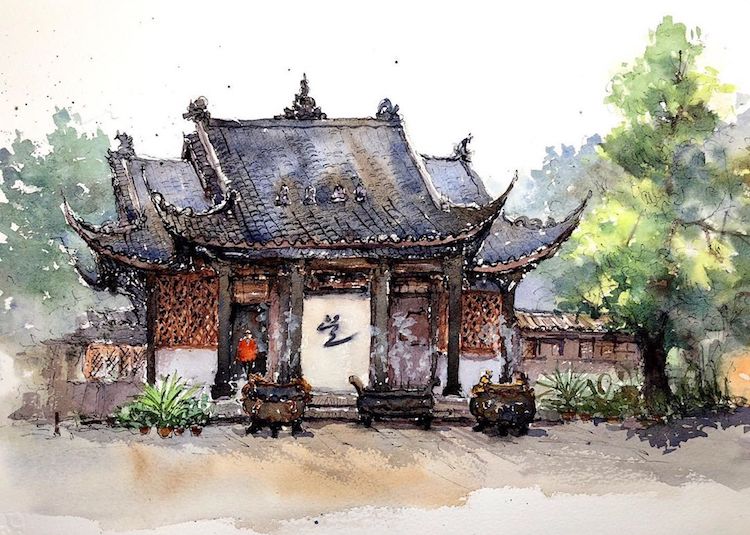 Les-aquarelles-de-vieilles-villes-de-Qian-Shi-16