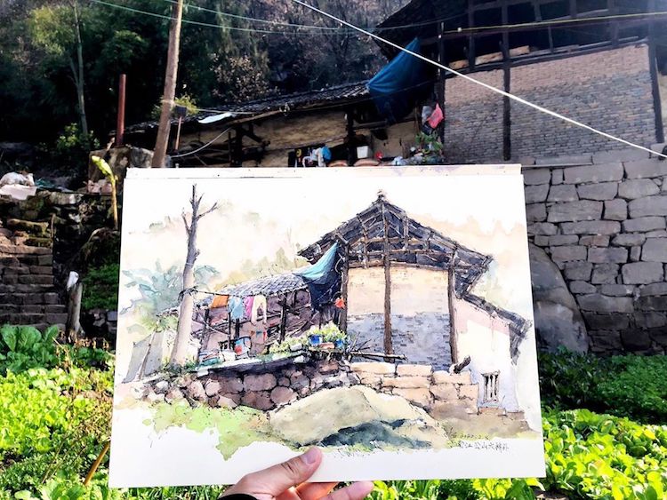 Les-aquarelles-de-vieilles-villes-de-Qian-Shi-17