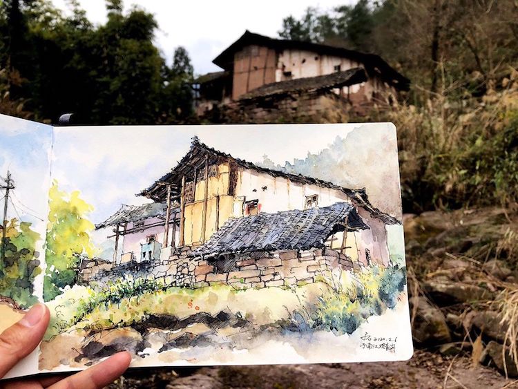 Les-aquarelles-de-vieilles-villes-de-Qian-Shi-18