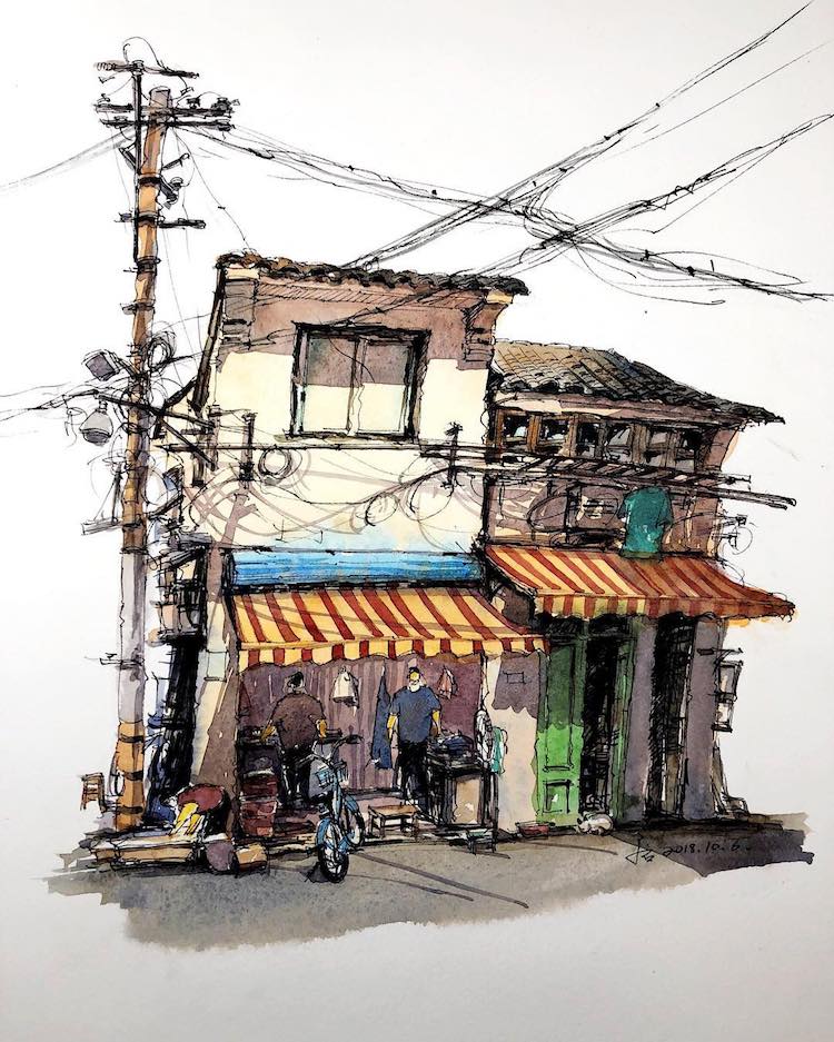 Les-aquarelles-de-vieilles-villes-de-Qian-Shi-3
