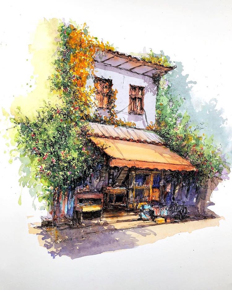 Les-aquarelles-de-vieilles-villes-de-Qian-Shi-9
